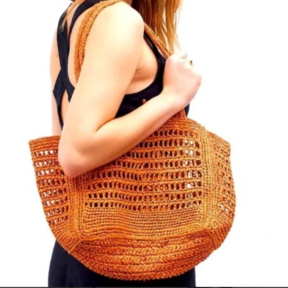 NWT Madewell The Open-Crochet Straw Packable Tote In Rusted Tin